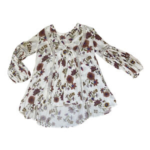 FREE PEOPLE Floral Tunic Dress Size Small Peasant Oversized Bohemian Cottagecore